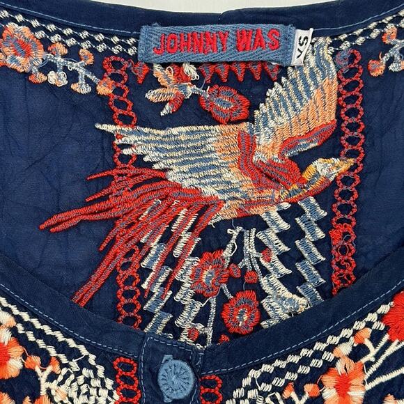 Johnny Was Embroidered Olivia Blouse Tunic Top 3/4 Sleeve Blue Floral Boho XS - Picture 9 of 14